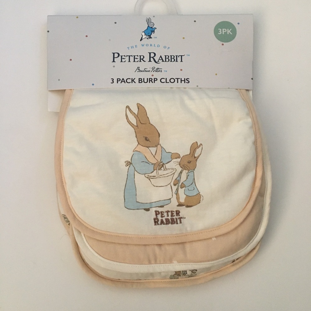 NEW Burp Cloths 3 Pack Peter Rabbit Theme Soft Cotton/Polyester | Beatrix Potter